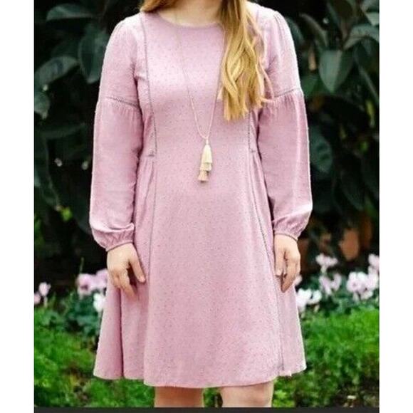 Matilda Jane Turn On The Charm Sheath Dress Women Sz L Lilac Swiss Dots Pleated - Picture 1 of 9